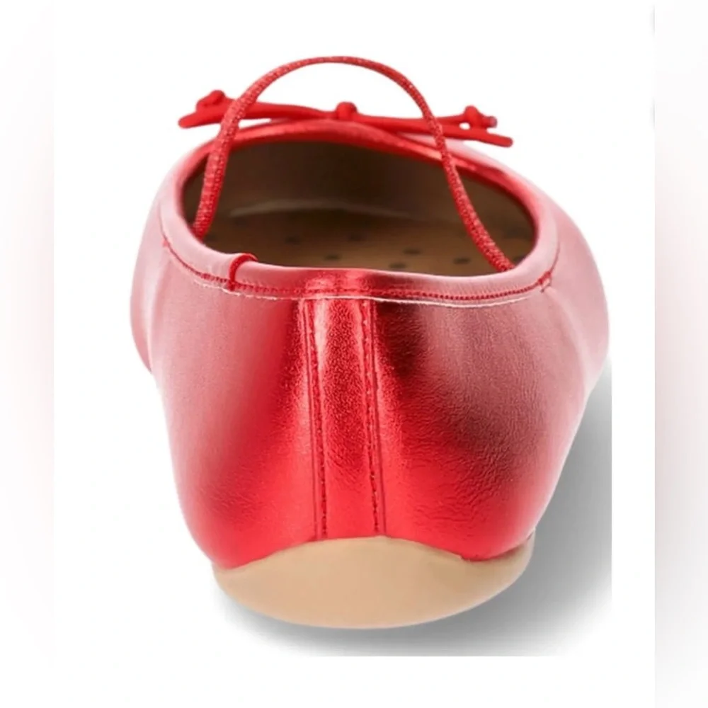 NWT Wonder Nation Baby Girl Red Metallic Mary Jane Flats Bow Shoes Size 4 Infant